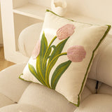 elvesmall Pure Cotton EmbroideryTulip Spring Throw Pillow Covers 18x18 Set of 4 Outdoor Patio Cushion Cases Summer Garden Decorations Home