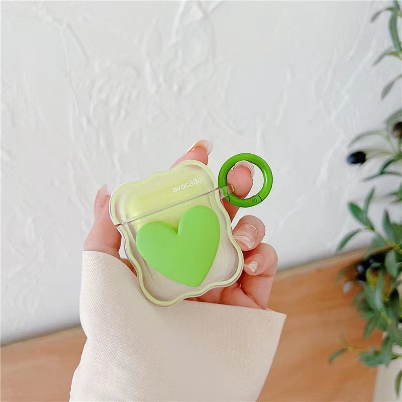 elvesmall 3D Cute Heart Earphone Case For Apple Airpods 1 2 Pro Cover Fashion Headphones Cases For Airpods 3 Charging Box With Keyring