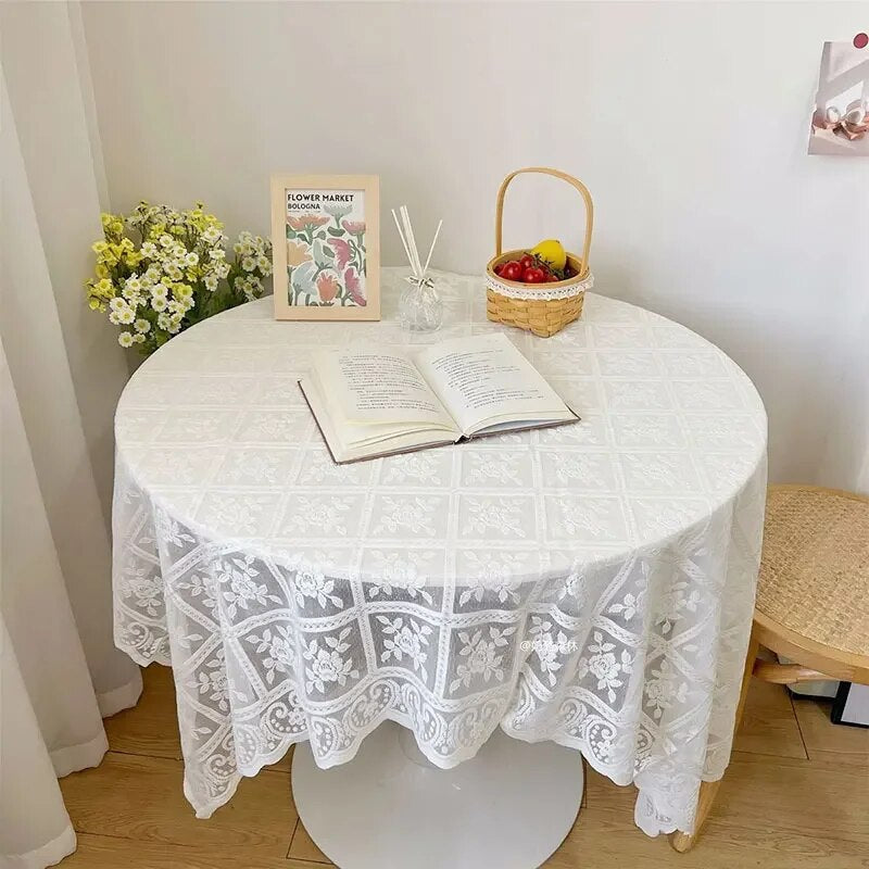 Lace Hollow Out Tablecloth Square Coffee Table Cloth Embroidery Flower Table Cover Hotel Wedding Party Dining Home Decor