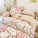 Elvesmall Boys Girls Bedding Set Fashion Adult Children Bed Linen Duvet Quilt Cover Pillowcase Cute Cartoon Bear Polyester Flat Sheets