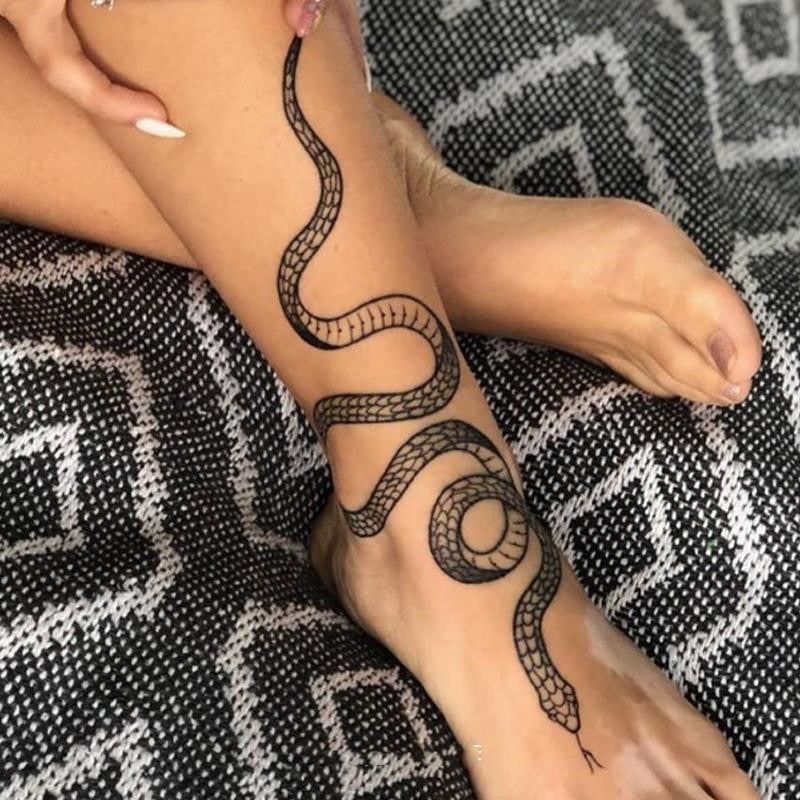 elvesmall Black Snake Temporary Tattoo Stickers for Women Men Body Waist Waterproof Fake Tattoo Dark Wine Big Size Snake Tattoo New