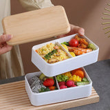 elvesmall 40oz Wooden Bento Box Microwave Lunch Box Food Storage Container Children Kids School Office Portable Dinnerware Set