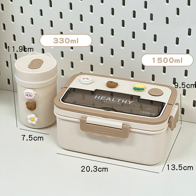 elvesmall Simple Cute Portable Lunch Box With Compartment For Girls School Kids Plastic Picnic Bento Box Microwave Food Storage Containers