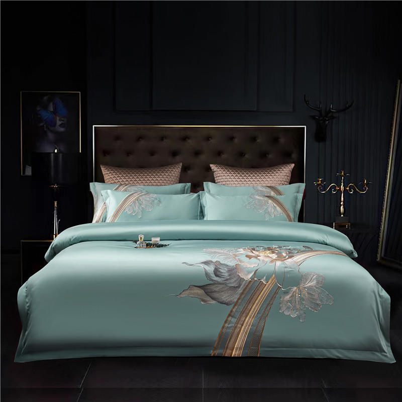 Elvesmall New Luxury Oriental Art Embroiderd Orange Bedding Set Cotton 4pcs Bloom Flowers Quilt/Duvet Cover Bed Sheet Linens Pillowcases