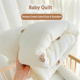 elvesmall Korean Cream Baby Quilt Pure Cotton Mink Blanket Baby Four Seasons Warm Soft Wool Swaddle Wrapped Bedding 1.2x1.5M