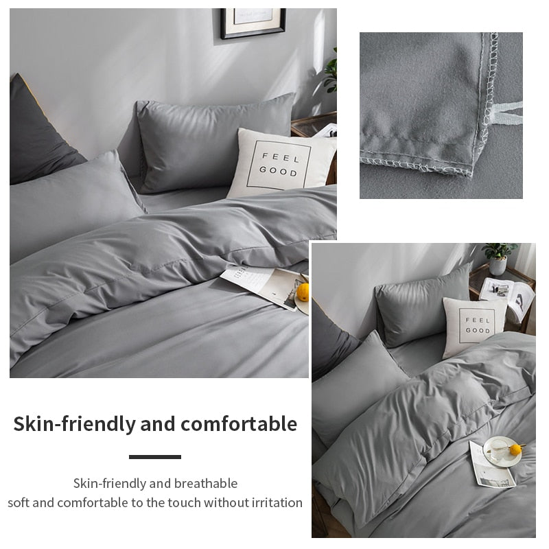 elvesmall 100% Cotton Bedding Set,Twin Size Duvet Cover 200x200,Skin Friendly Breathable,2 Pillowcase,No Bed Sheet,Solid Color