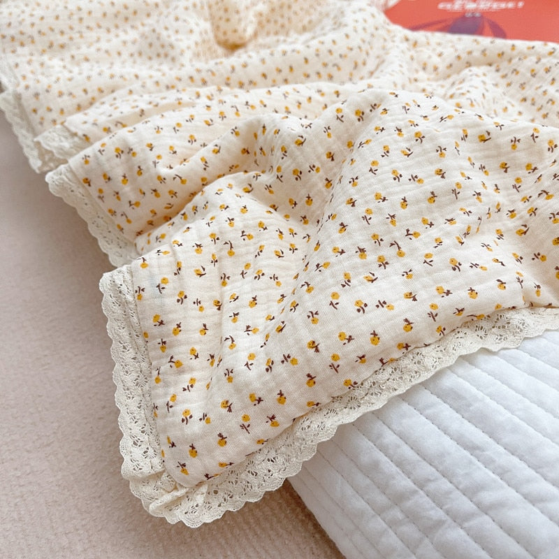 elvesmall Baby Camellia Rose Print Muslin Blanket Quilt for Summer Infant Floral Muslin Comforter Napping Cover for Baby Bedding Quilts