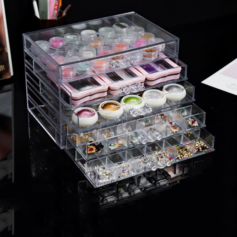 elvesmall Jewelry Organizer Cosmetic Storage Box Organizer Nail Art Diamond Display Stand Drawer Transparent Acrylic Plastic Box Stackable