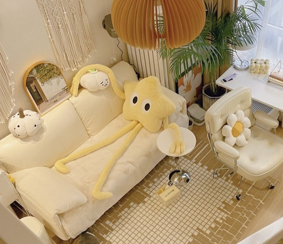 elvesmall 165cm Funny Yellow Star Long Leg Soft Plush Pillow Cushion Cartoon Anime Home Sofa Car Bedroom Cartoon Gift