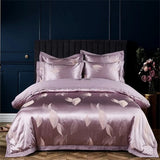 Elvesmall Golden Jacquard Embroidery bedding set King Queen Bed Lines Sheet Pillowcase Duvet Cover Set Elastic sheet
