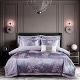 Elvesmall Golden Jacquard Embroidery bedding set King Queen Bed Lines Sheet Pillowcase Duvet Cover Set Elastic sheet