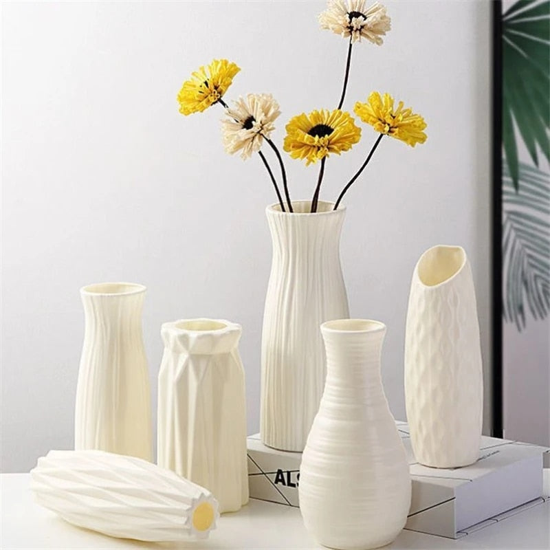 elvesmall Modern Flower Vase Plastic Flower Bouquet Pot Basket Nordic Home Living Room Decoration Ornament Dinner Table Flower Arrangement