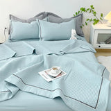elvesmall Korean Bubble Yarn Summer Blanket for Double Bed Breathable Thin Comforter Set Machine Washable Quilt 3 Pcs Set or Single Quilts