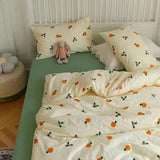 elvesmall Korean Style Bedding Set Twin Queen Size Cute Cream Cherry Duvet Cover Flat Sheet Pillowcase Polyester Boys Girls Bed Linen