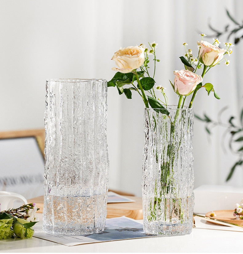elvesmall Transparent Glass Flower Vase Tree Pattern Rock Vase Flowers Water Flower Growers Living Room Table Decoration Crafts