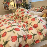 elvesmall Ins Style Bedding Set Fashion Solid Color Washable Duvet Cover Pillowcases Sheet for Student Dormitory Soft Home Textile