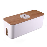 elvesmall Wooden Cable Storage Box Power Line Storage Case Dustproof Charger Socket Organizer Wire Case Home Cable Winder Organizer
