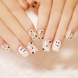 elvesmall 24P Halloween White Ghost Spooky Pumpkin Wearing False Nails Full Coverage Coffin Press on Nails Long Ballet Artifical Fake Nail