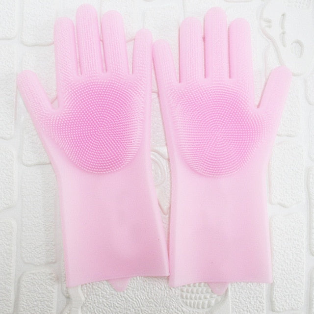 elvesmall 1Pair Dishwashing Cleaning Gloves Magic Silicone Rubber Dish Washing Glove for Household Scrubber Kitchen Clean Tool Scrub