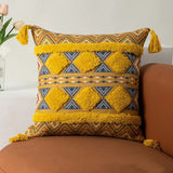 elvesmall Throw Pillow Cover Bohemian Traditional Culture Ethnic Ornament Floral with Tassels Throw Pillow Covers for  Sofa Home Decor