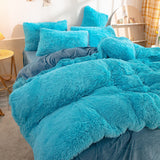 elvesmall Winter Warm Blue Bedding Set Soft Plush Kawaii Mink Velvet Queen Duvet Cover Set Sheets Pillowcase Single Double Bedding Sets