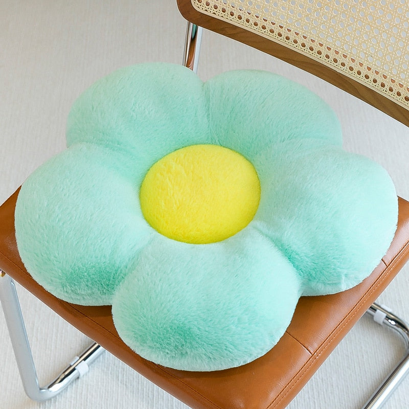 elvesmall 35/50cm Ins Cute Stuffed Five Petal Flower Pillow Beautiful Flower Plush Seat Cushion Sunflower Comfortable Pillow Home Decor
