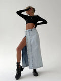 elvesmall Retro Design Denim Skirt For Women