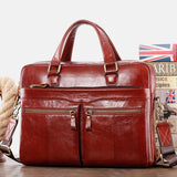 elvesmall Men Genuine Leather Vintage Retro Multi-layer Handbag Business Bag