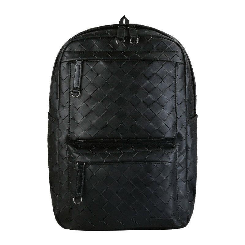 elvesmall Men Faux Leather Large Causal Woven Capacity 14 Inch Laptop Bag School Bag Travel Backpack