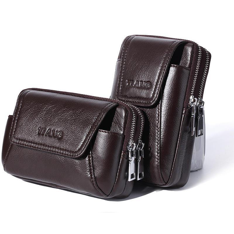 elvesmall Men Genuine Leather Waist Bag Phone Bag For Outdoor Travel Daily