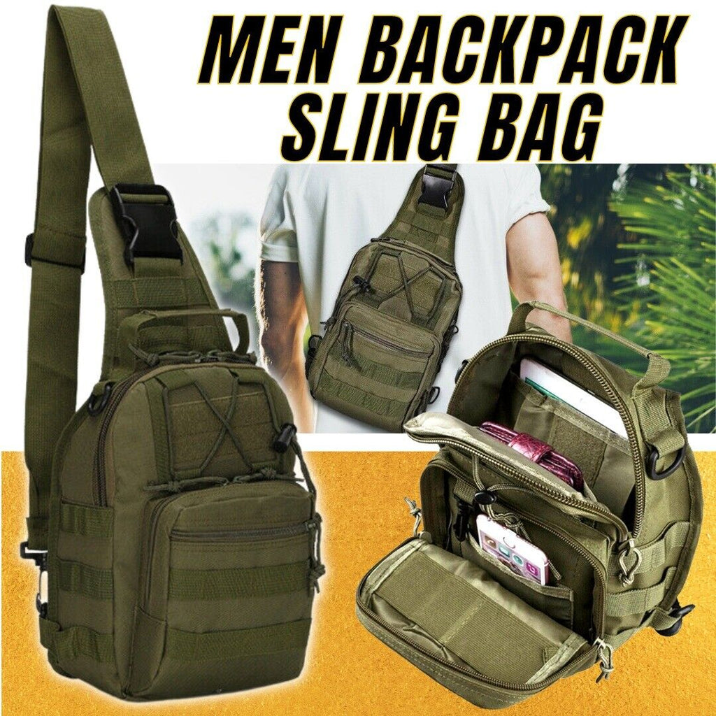 elvesmall Men Backpack Molle Tactical Sling Chest Pack Shoulder Bag Outdoor Hiking Travel