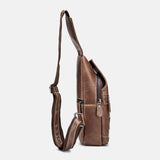 elvesmall Men Genuine Leather Multi-Pocket Anti-Theft Wear-Resistant Vintage Casual Crossbody Bag Chest Bag