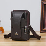 elvesmall Men Genuine Leather Business Multi-carry 6.3 Inch Phone Bag Waist Bag