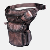 elvesmall Men Genuine Leather Multi-Carry Retro 7 Inch Phone Camera Outdoor Waist Bag Crossbody Bag