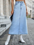 elvesmall Women's casual trend high waist thin all-match A-line denim skirt