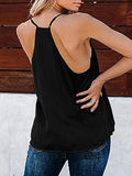 elvesmall Solid Color V-neck Sleeveless Straps Silk Tank Tops