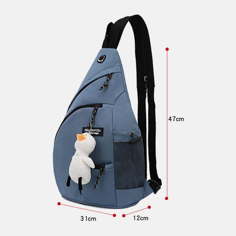elvesmall Men Nylon Headphone Hole Waterproof Large Capacity Chest Bags Shoulder Bag Crossbody Bags With Ornaments