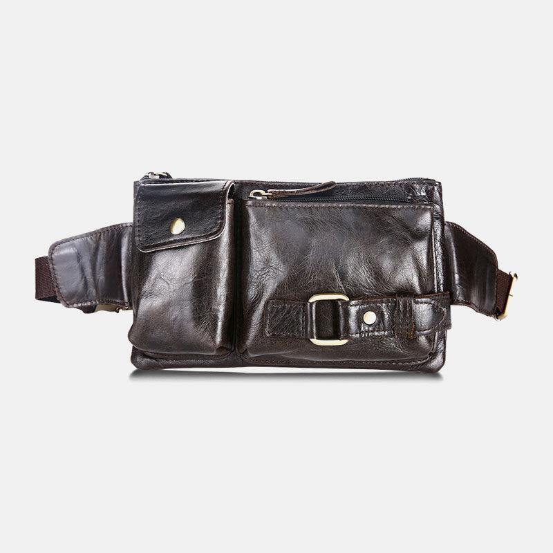 elvesmall Men Genuine Leather Business Outdoor Retro Multi-carry Leather 6.3 Inch Phone Bag Waist Bag Chest Bag
