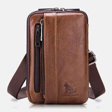 elvesmall Men Genuine Leather Multi-use Vintage Casual 6.5 Inch Phone Waist Bag Crossbody Bag Shoulder Bag