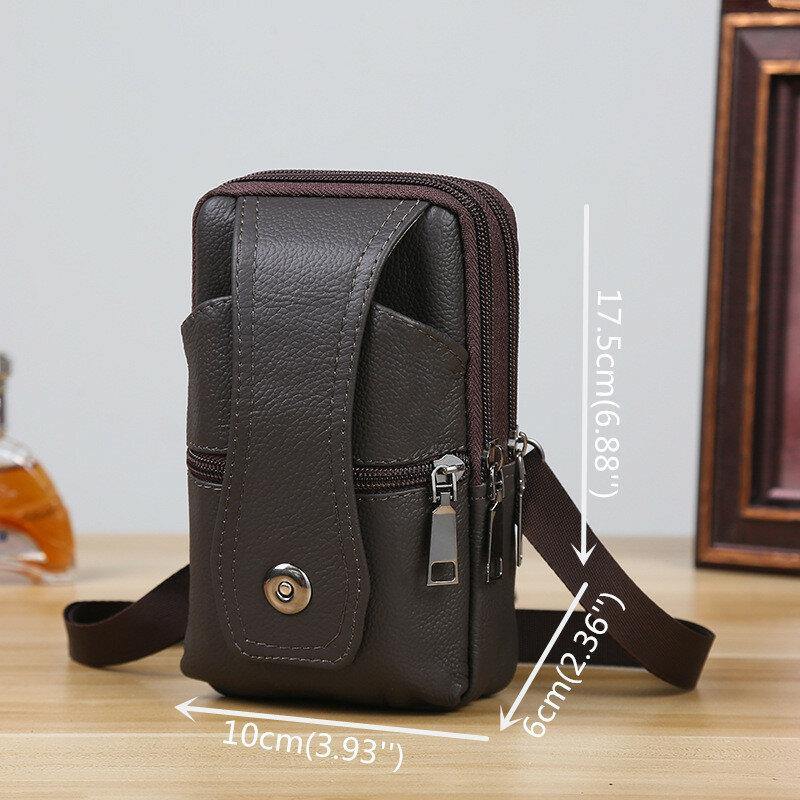 elvesmall Men Genuine Leather Business Multi-carry 6.3 Inch Phone Bag Waist Bag