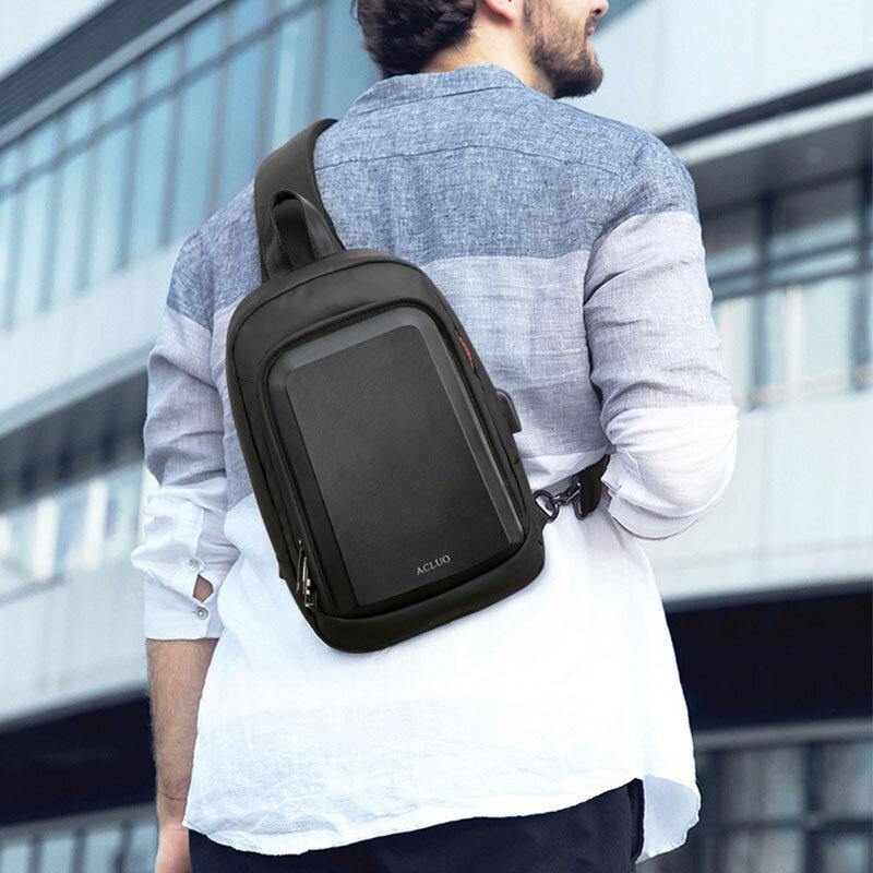 elvesmall Men USB Charging Waterproof Chest Bag Casual Detachable Shoulder Strap Breathable Crossbody Bags Shoulder Bag