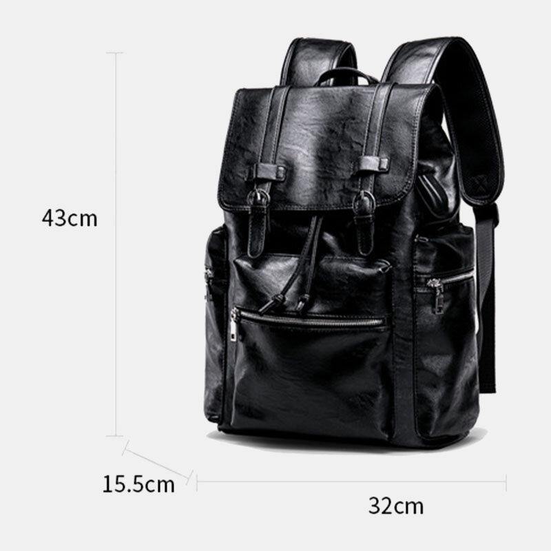 elvesmall Men Faux Leather Large Capacity Business Casual 14 Inch Laptop Bag Travel Bag School Backpack