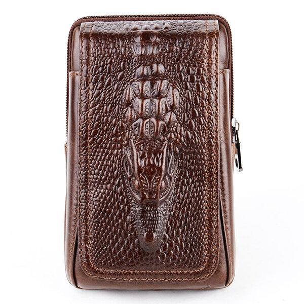 elvesmall Croc Embossed Leather 6in Phone Pouch Belt Hip Bum Bag for Men