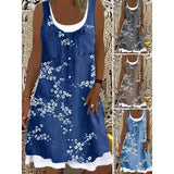 elvesmall Women's Casual Dress Denim Dress Mini Dress Blue Dusty Blue Light Blue Sleeveless Floral Patchwork Winter Fall Spring U Neck Fashion Daily Vacation Weekend Loose Fit  S M L XL XXL 3XL 4XL 5XL