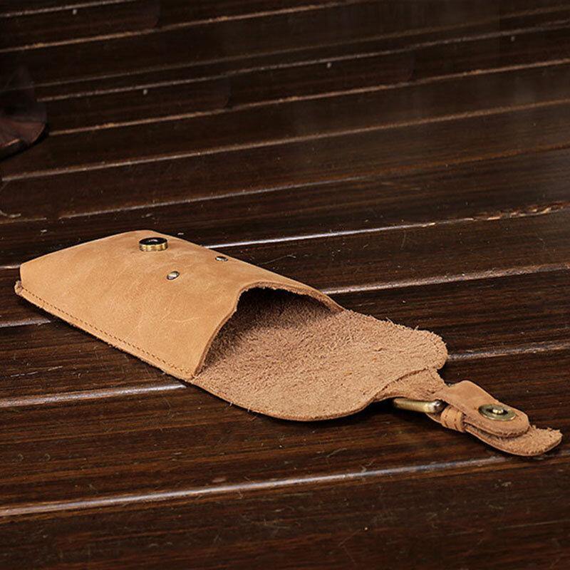 elvesmall Men Genuine Leather Waterproof Vintage Casual 5.8 Inch Phone Bag Cowhide Waist Bag With Hook