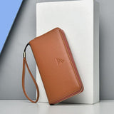 elvesmall Women & Men PU Leather Lychee Pattern Multi-Card Slot Detachable Wrist Strap Retro Middle Length Card Holder Clutch Wallets