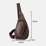 elvesmall Men Genuine Leather Multi-Pocket Retro 9 Inch Large Capacity Waterproof Phone Chest Bags Crossbody Bag