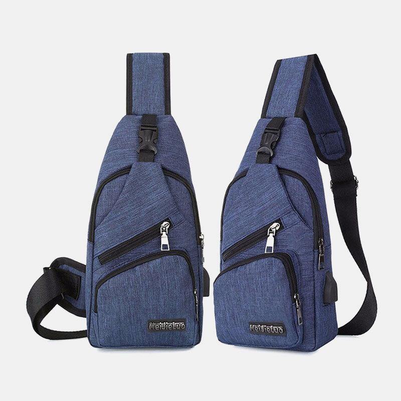 elvesmall Men Oxford Cloth USB Charging Multi-pocket Large Capacity Waterproof Chest Bag Shoulder Bag