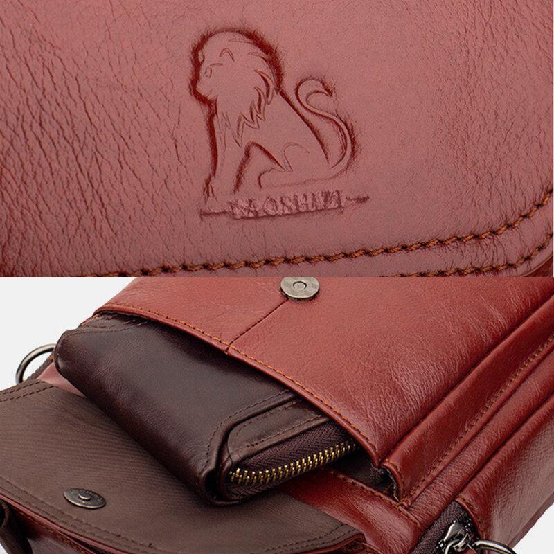 elvesmall Men Genuine Leather Retro Business Leather Shoulder Bag Crossbody Bag