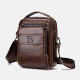 elvesmall Men Genuine Leather Multifunction Multi-Pocket Waterproof Crossbody Bag Shoulder Bag